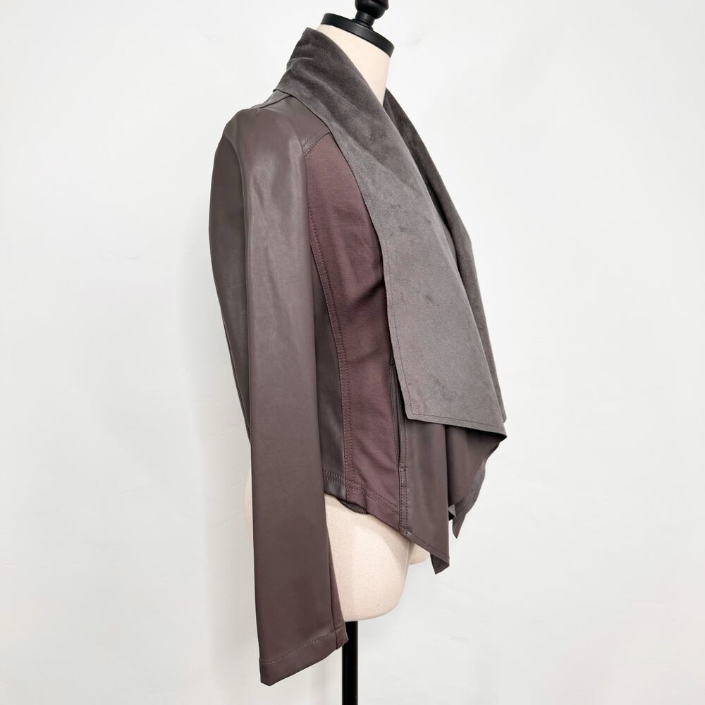 Kut From The Kloth Lincoln Faux Leather Jacket Gray Waterfall Coat Boho Size XS - Picture 2 of 10